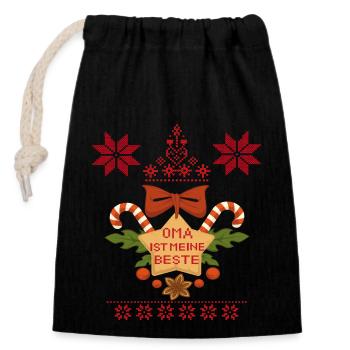 Mamie est mon meilleur Noël - Sac cadeau en coton avec cordon (14 x 20 cm) - noir - Devant