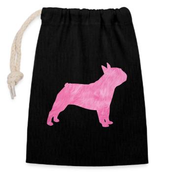 Carlin Chien à fourrure duveteuse Maître Maîtresse rose - Sac cadeau en coton avec cordon (14 x 20 cm) - noir - Devant