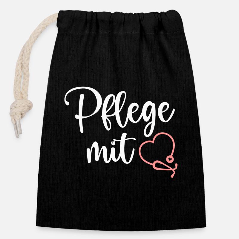 Pflege Krankenschwester - Verschließbarer Geschenkbeutel aus Baumwolle (14x20cm) - Schwarz