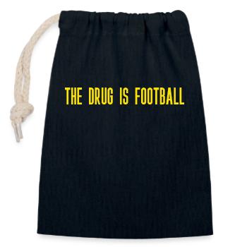 Die Droge ist Fußball - Verschließbarer Geschenkbeutel aus Baumwolle (14x20cm) - Navy - Vorne