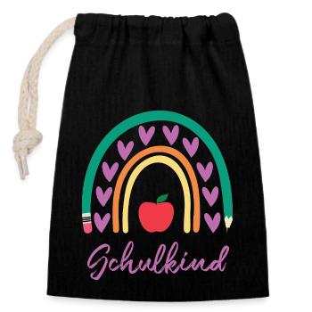 Schulkind Regenbogen Outfit Einschulung Schüler - Verschließbarer Geschenkbeutel aus Baumwolle (14x20cm) - Schwarz - Vorne
