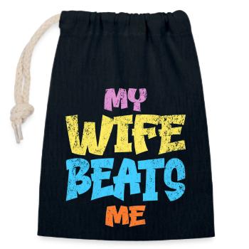 My Wife Beats Me at Every Game Funny Joke Husband - Closable cotton gift bag (14x20cm) - navy - Front