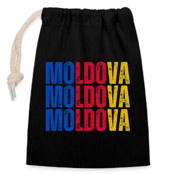 Moldauische Flagge, Moldauischer Stolz - Verschließbarer Geschenkbeutel aus Baumwolle (14x20cm) - Schwarz - Vorne