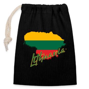 Map of Lithuania, flag of Lithuania - Closable cotton gift bag (14x20cm) - black - Front
