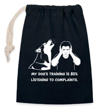 Dog training is listening to complaints - Closable cotton gift bag (14x20cm) - navy - Front
