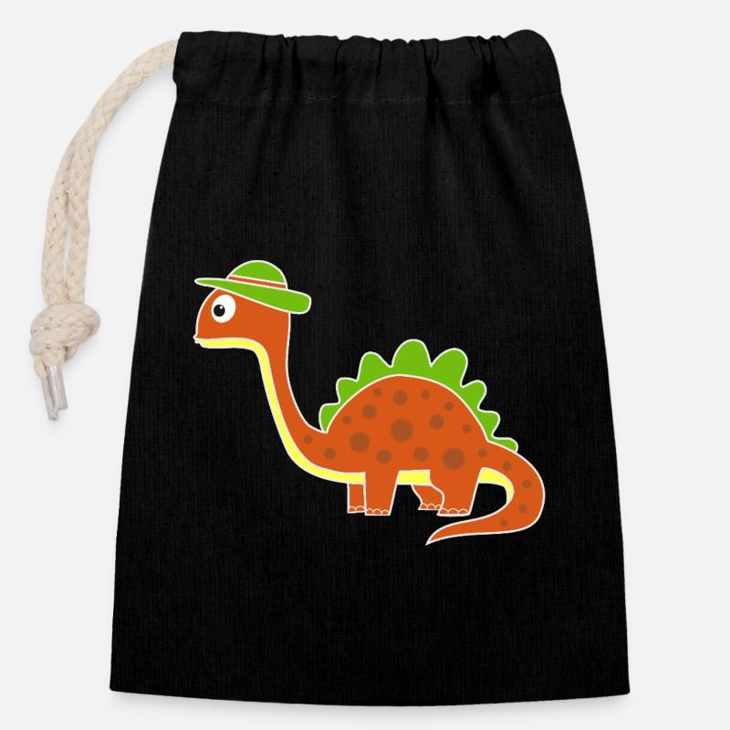 Lustiger Dino mit Punkten - Verschließbarer Geschenkbeutel aus Baumwolle (14x20cm) - Schwarz