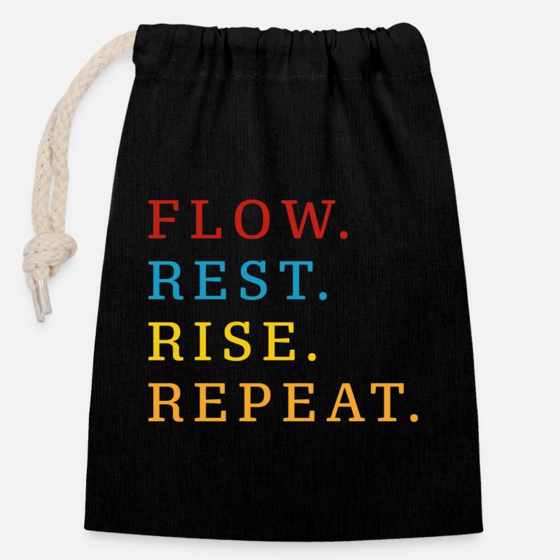 Flow Rest Rise Repeat - Verschließbarer Geschenkbeutel aus Baumwolle (14x20cm) - Schwarz