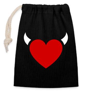 Petites Cornes de Cœur de Diable - Sac cadeau en coton avec cordon (14 x 20 cm) - noir - Devant