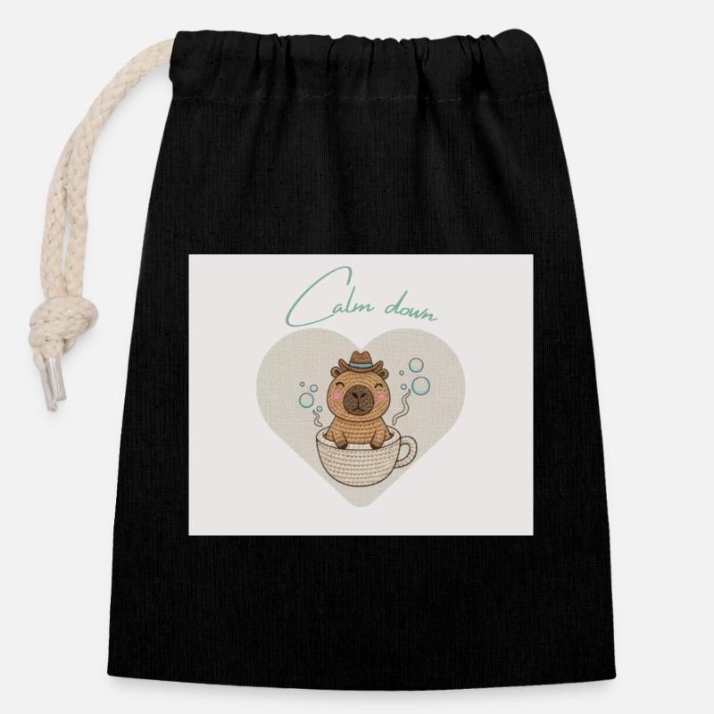 Hamster chillt in Teetasse - Verschließbarer Geschenkbeutel aus Baumwolle (14x20cm) - Schwarz