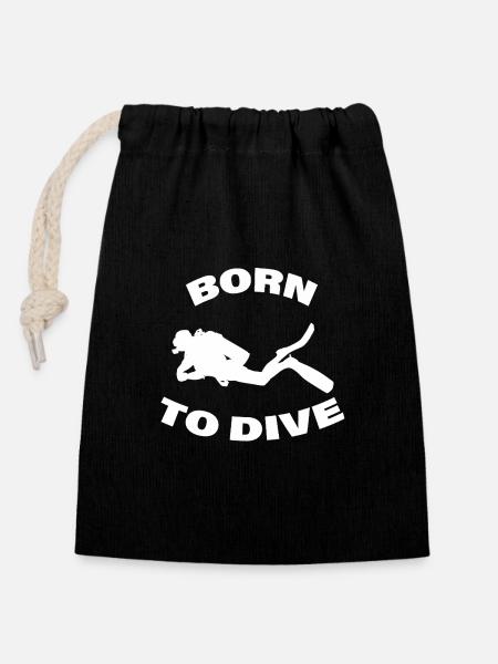 BORN TO DIVE - Verschließbarer Geschenkbeutel aus Baumwolle (14x20cm) - Schwarz
