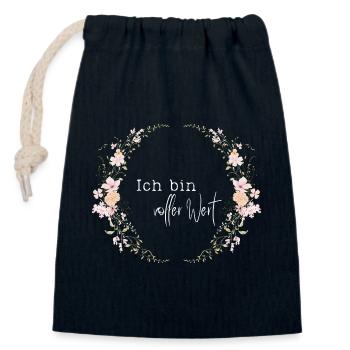 Ich bin voller Wert - Blumenkranz - Zur Geburt - Verschließbarer Geschenkbeutel aus Baumwolle (14x20cm) - Navy - Vorne