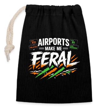 Travel anxiety humor, airport chaos, flying is - Closable cotton gift bag (14x20cm) - black - Front