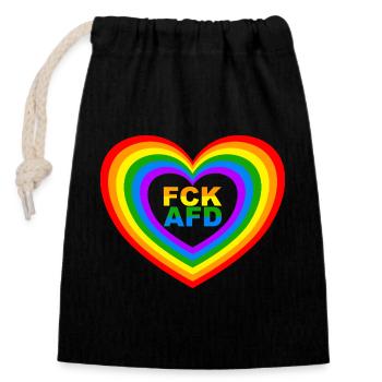 FCK AFD Herz - Sac cadeau en coton avec cordon (14 x 20 cm) - noir - Devant