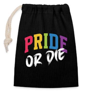 Mois de la Fierté LGBT - Fierté ou Mort - Sac cadeau en coton avec cordon (14 x 20 cm) - noir - Devant