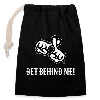 Get Behind Me! (Cross / Bible / Religion / NEG 2C) - Closable cotton gift bag (14x20cm) - black - Front