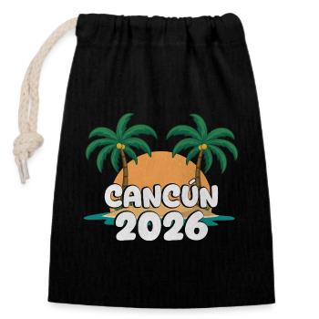 Cancun 2026 - Verschließbarer Geschenkbeutel aus Baumwolle (14x20cm) - Schwarz - Vorne