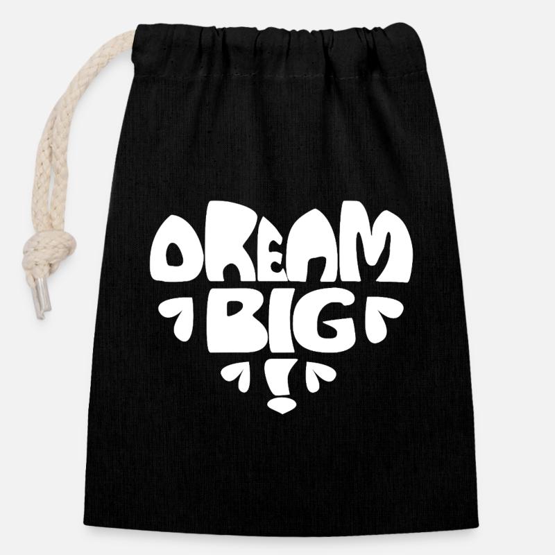 Dream Big! white - Closable cotton gift bag (14x20cm) - black