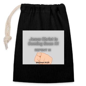 Jesus Christ Is Coming Soon !!! - Closable cotton gift bag (14x20cm) - black - Front