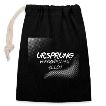 URSPRUNG – Verbunden mit Allem - Verschließbarer Geschenkbeutel aus Baumwolle (14x20cm) - Schwarz - Vorne