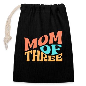 mom of three - Closable cotton gift bag (14x20cm) - black - Front