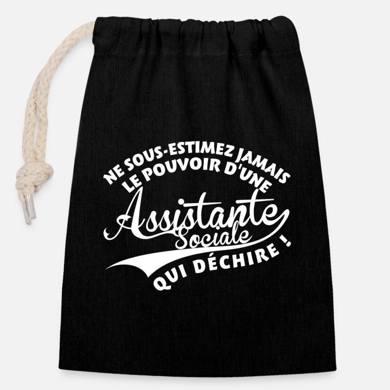 Assistante Sociale qui déchire - Sac cadeau en coton avec cordon (14 x 20 cm) - noir