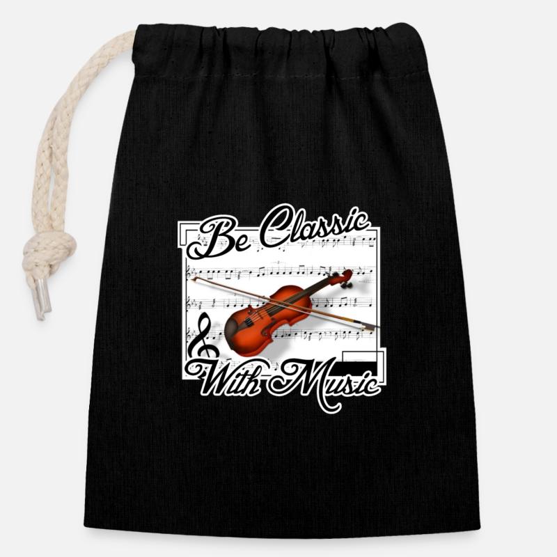 Be classic with Music - Closable cotton gift bag (14x20cm) - black