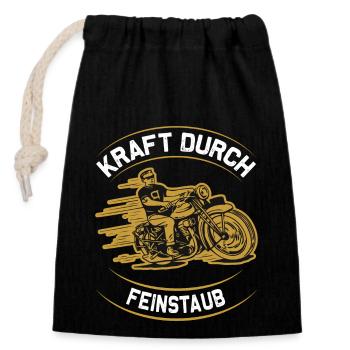 Kraft durch Feinstaub - Verschließbarer Geschenkbeutel aus Baumwolle (14x20cm) - Schwarz - Vorne