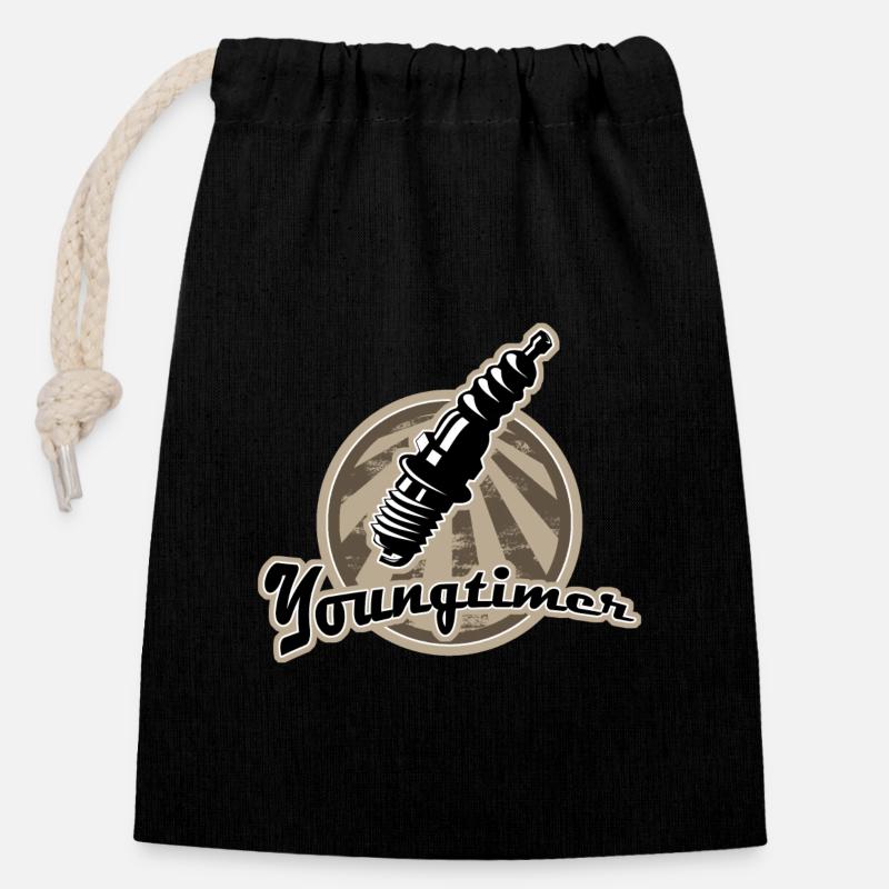 Bougie d'allumage Youngtimer rétro - Sac cadeau en coton avec cordon (14 x 20 cm) - noir