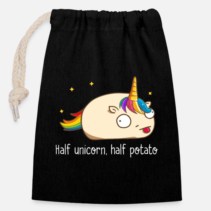 Half Unicorn Half Potato Funny Graphic - Closable cotton gift bag (14x20cm) - black