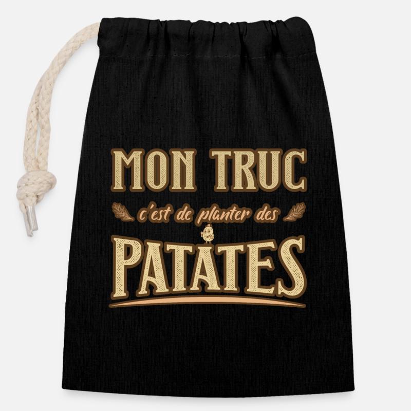 Mon truc c'est de planter des patates humour - Sac cadeau en coton avec cordon (14 x 20 cm) - noir