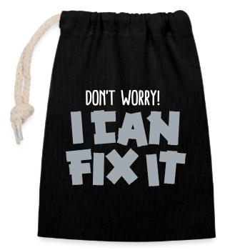 Funny father Duct tape Don't worry! I can fix it - Closable cotton gift bag (14x20cm) - black - Front