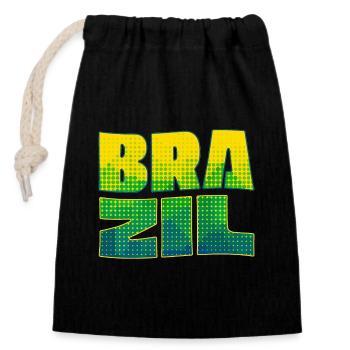 Brazil lettering in national colours - Closable cotton gift bag (14x20cm) - black - Front