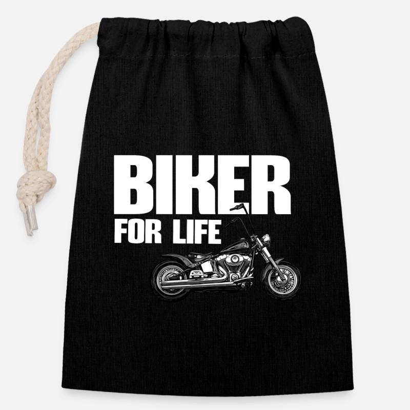 Motard pour la vie - Sac cadeau en coton avec cordon (14 x 20 cm) - noir