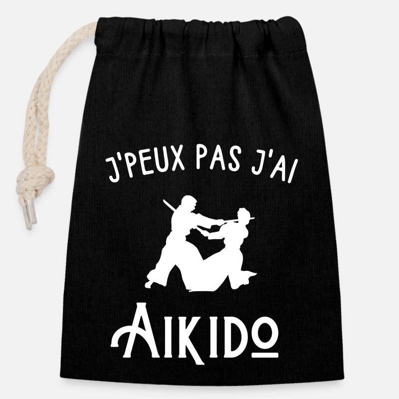 je peux pas j'ai aikido - Sac cadeau en coton avec cordon (14 x 20 cm) - noir