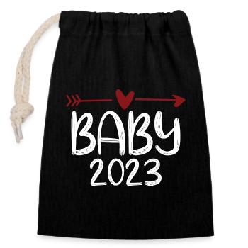 Bébé 2023 - Sac cadeau en coton avec cordon (14 x 20 cm) - noir - Devant