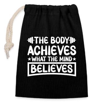 The Body Achieves What The Mind Believes - Closable cotton gift bag (14x20cm) - black - Front
