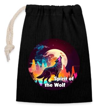 Loup hurlant à la lune en synthéondes coloriant - Sac cadeau en coton avec cordon (14 x 20 cm) - noir - Devant