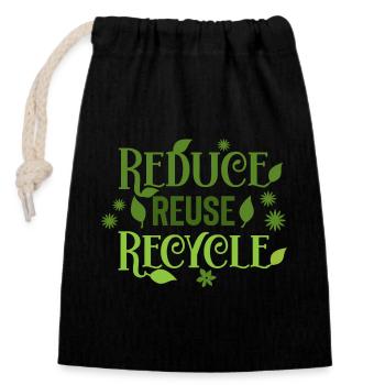 Reduce Reuse Recycle - Closable cotton gift bag (14x20cm) - black - Front