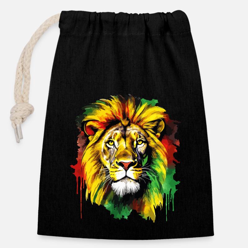 Löwe Jamaica Farben Reggae Rasta Rastafari Tier - Verschließbarer Geschenkbeutel aus Baumwolle (14x20cm) - Schwarz