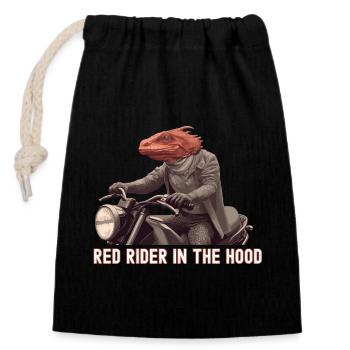 A Reptile on a Motorcycle : Red Rider in the Hood - Closable cotton gift bag (14x20cm) - black - Front