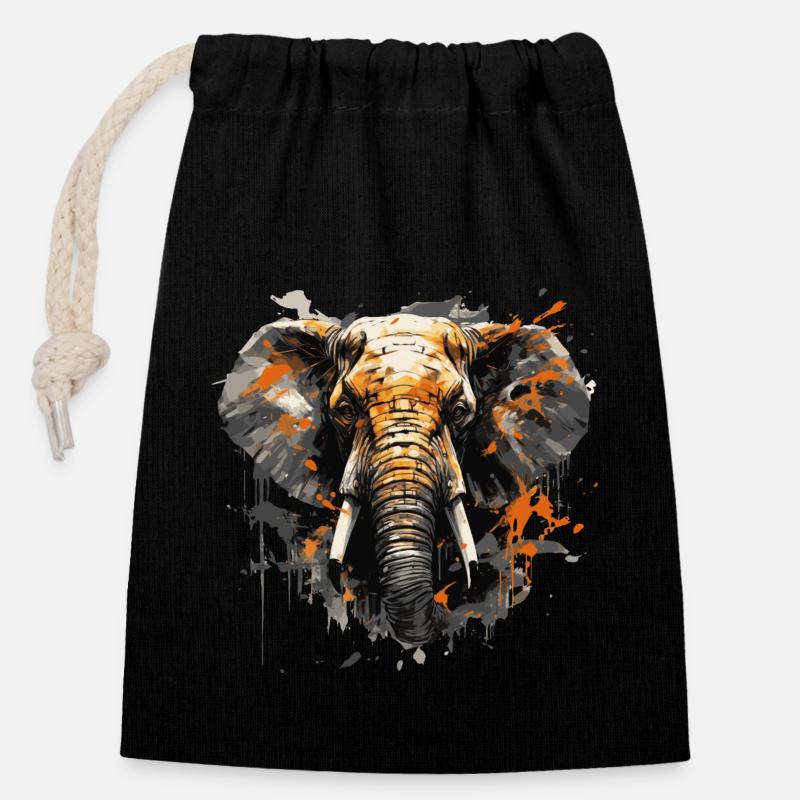 Elephant Head - Verschließbarer Geschenkbeutel aus Baumwolle (14x20cm) - Schwarz