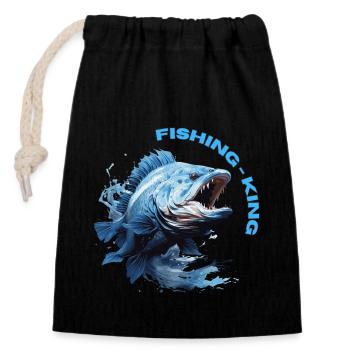 Fisching - Roi - Sac cadeau en coton avec cordon (14 x 20 cm) - noir - Devant