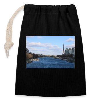 Schönes Foto von Paris und dem Eiffelturm - Verschließbarer Geschenkbeutel aus Baumwolle (14x20cm) - Schwarz - Vorne