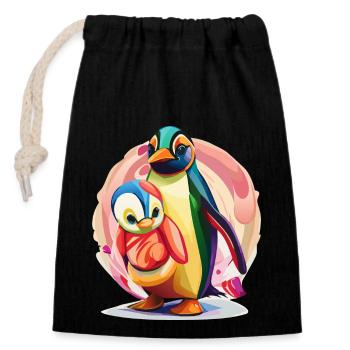 Pingouin mère et bébé - Sac cadeau en coton avec cordon (14 x 20 cm) - noir - Devant