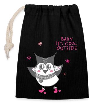 Baby it's cool outside - Eule - Verschließbarer Geschenkbeutel aus Baumwolle (14x20cm) - Schwarz - Vorne