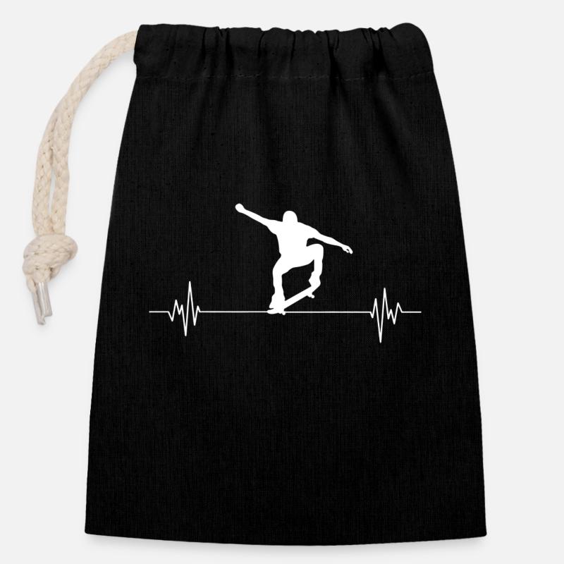 Planche à roulettes Heartbeat - Sac cadeau en coton avec cordon (14 x 20 cm) - noir