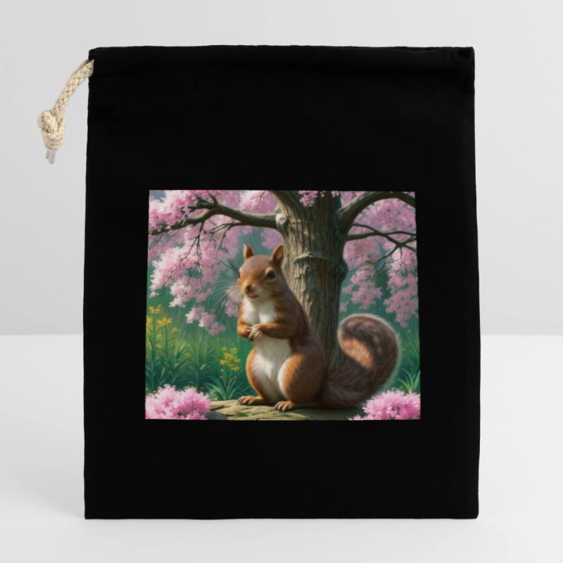 Suirrel withblooming tree - Eichhörnchen Verschließbarer Geschenkbeutel aus Baumwolle (14x20cm)