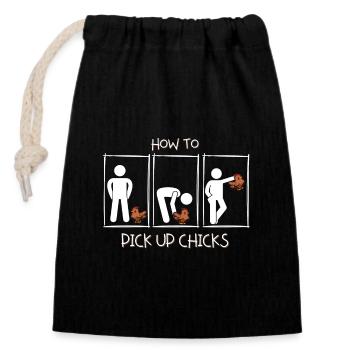 Wie man Mädchen aufreißt - How to pick up chicks. - Verschließbarer Geschenkbeutel aus Baumwolle (14x20cm) - Schwarz - Vorne