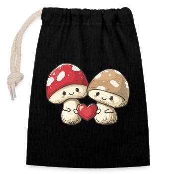 Champignons Couple Amour Coeur Saint Valentin - Sac cadeau en coton avec cordon (14 x 20 cm) - noir - Devant