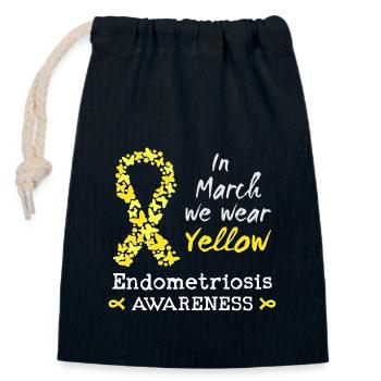 En mars, nous portons du jaune, sensibilisation à l’endométriose - Sac cadeau en coton avec cordon (14 x 20 cm) - bleu marine - Devant